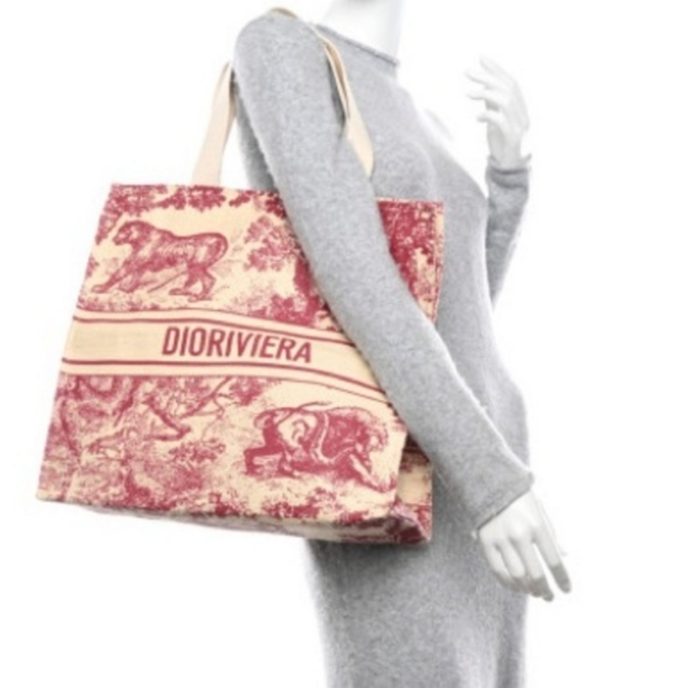 Christian Dior Tote Red Toile Print and tan NWT VIP Brand New Collecters